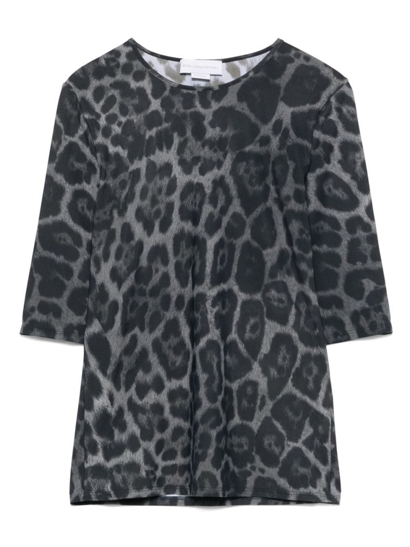 Stella Mccartney Leopard Print Short Sleeve Top With Classic Crew Neck