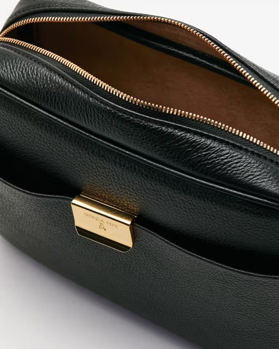 Patrizia Pepe Nero All Day Textured Leather Crossbody Bag