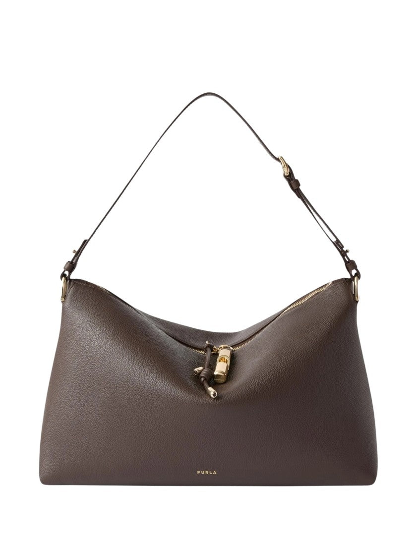 Furla Debby M Dark Brown Grained Calf Leather Shoulder Bag