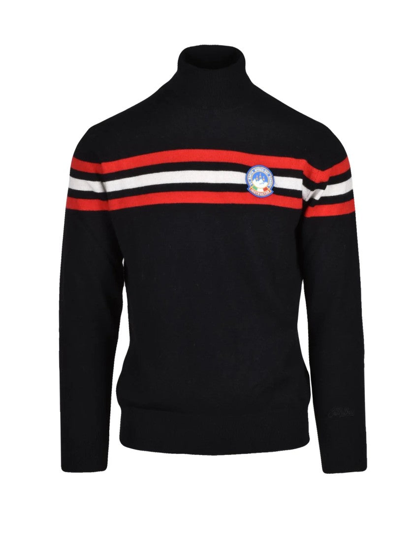 Mc2 Saint Barth Black Striped Emblem Wool-Blend Turtleneck