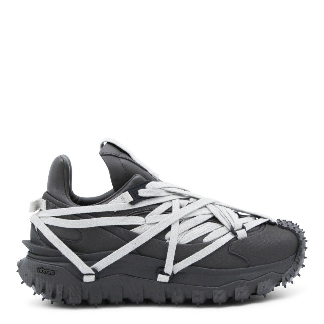 Moncler X Rick Owens Dark Grey Leather Megalace Sneakers