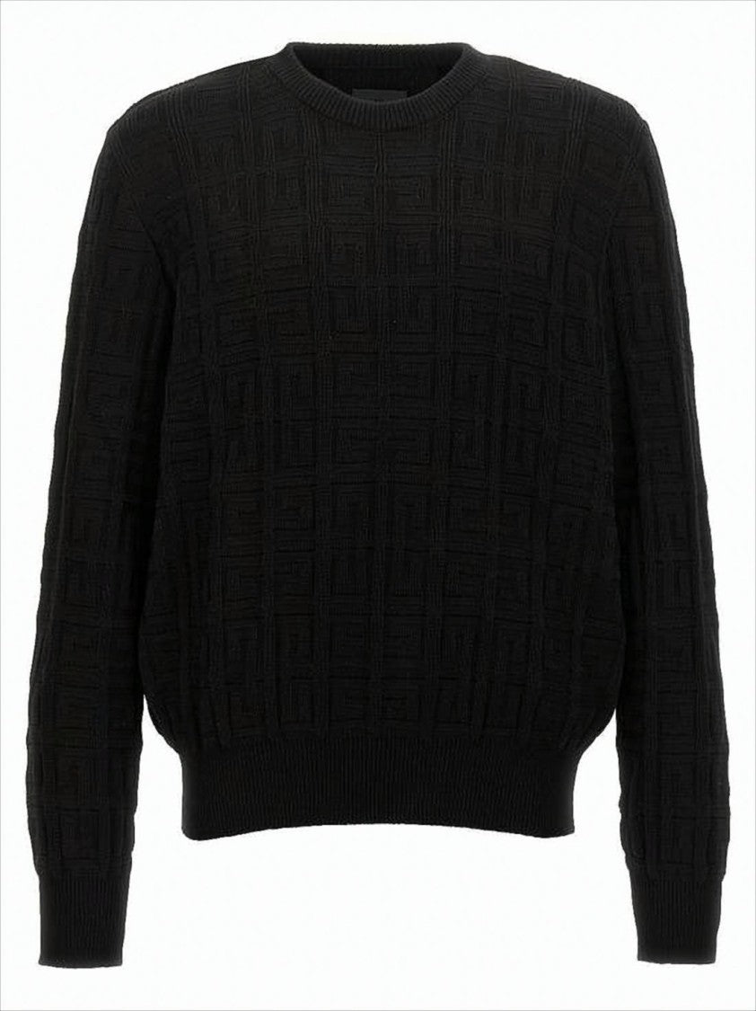 Givenchy Textured Black Knit Sweater With Classic Crew Neckline