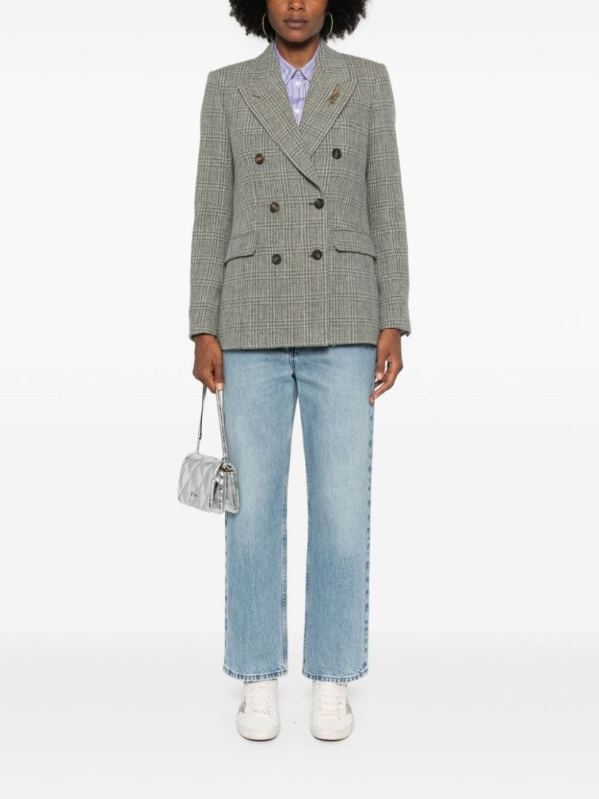 Golden Goose Grey Virgin Wool Check Pattern Double-Breasted Jacket
