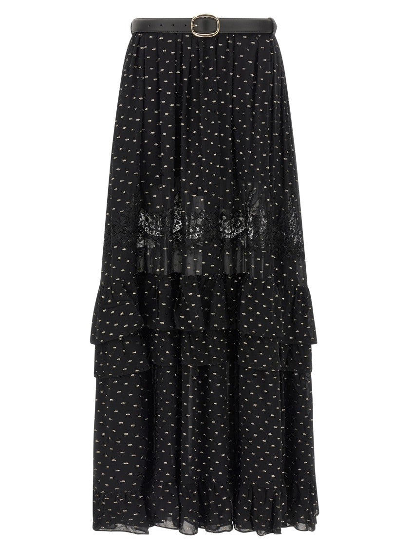 Self-Portrait 'Black And Gold Chiffon Lace Maxi' Skirt