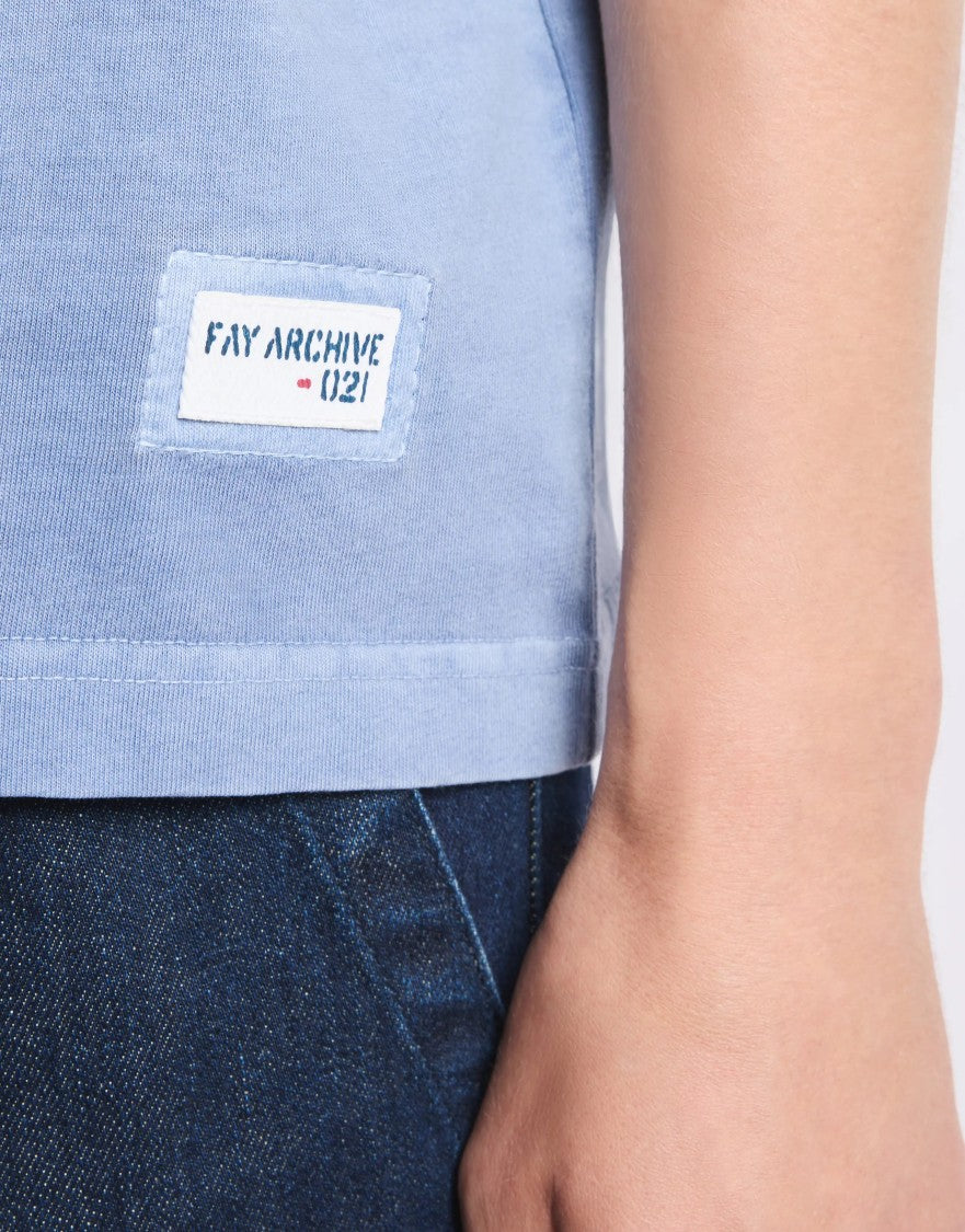 Fay Minimalist Pale Blue Cotton T-Shirt