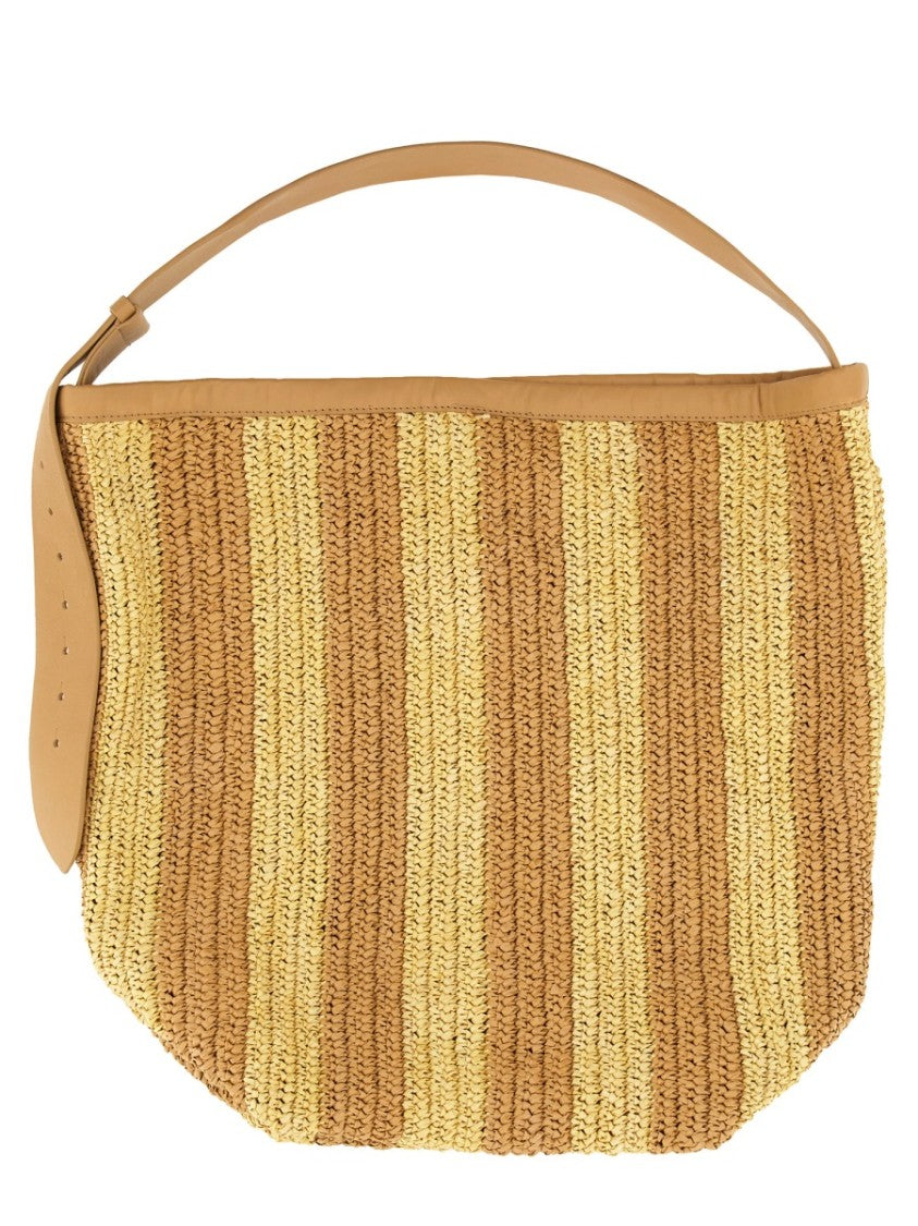 Alysi Textured Straw Bag With Leather Handle