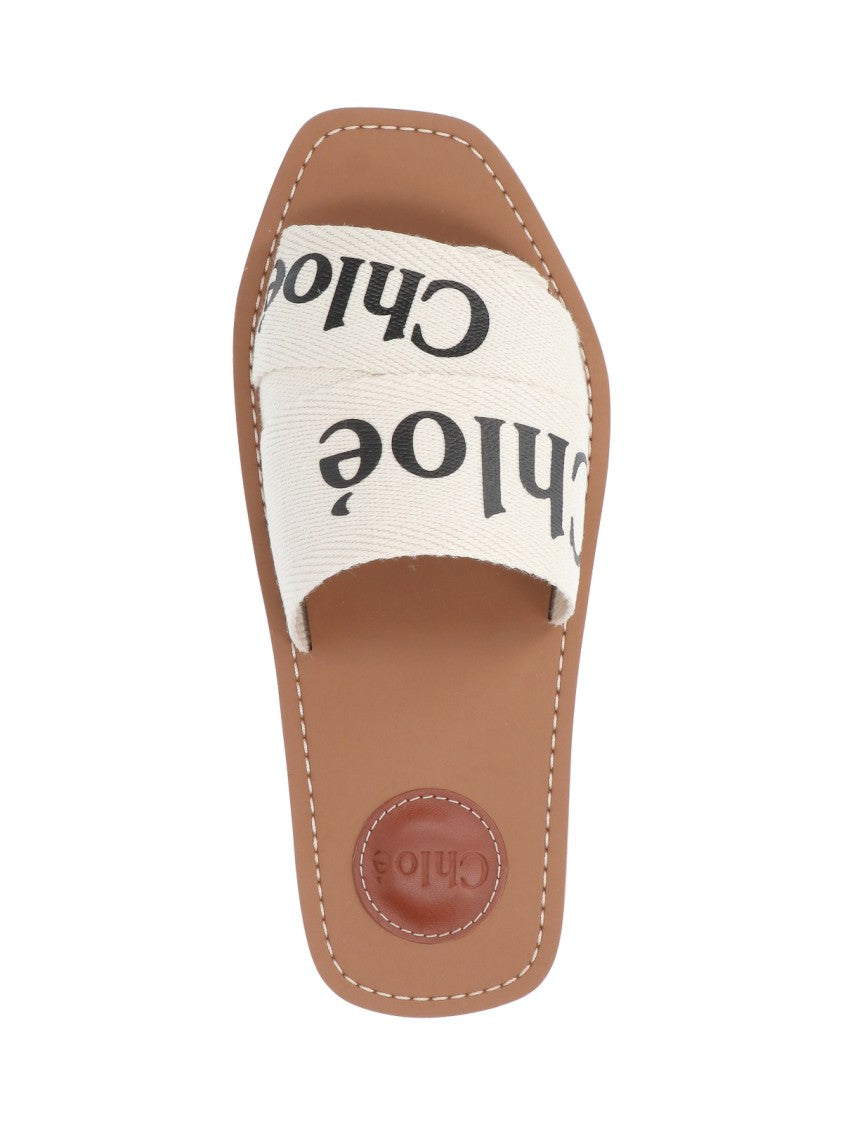 Chloé White Woody Embroidered Linen Sandal