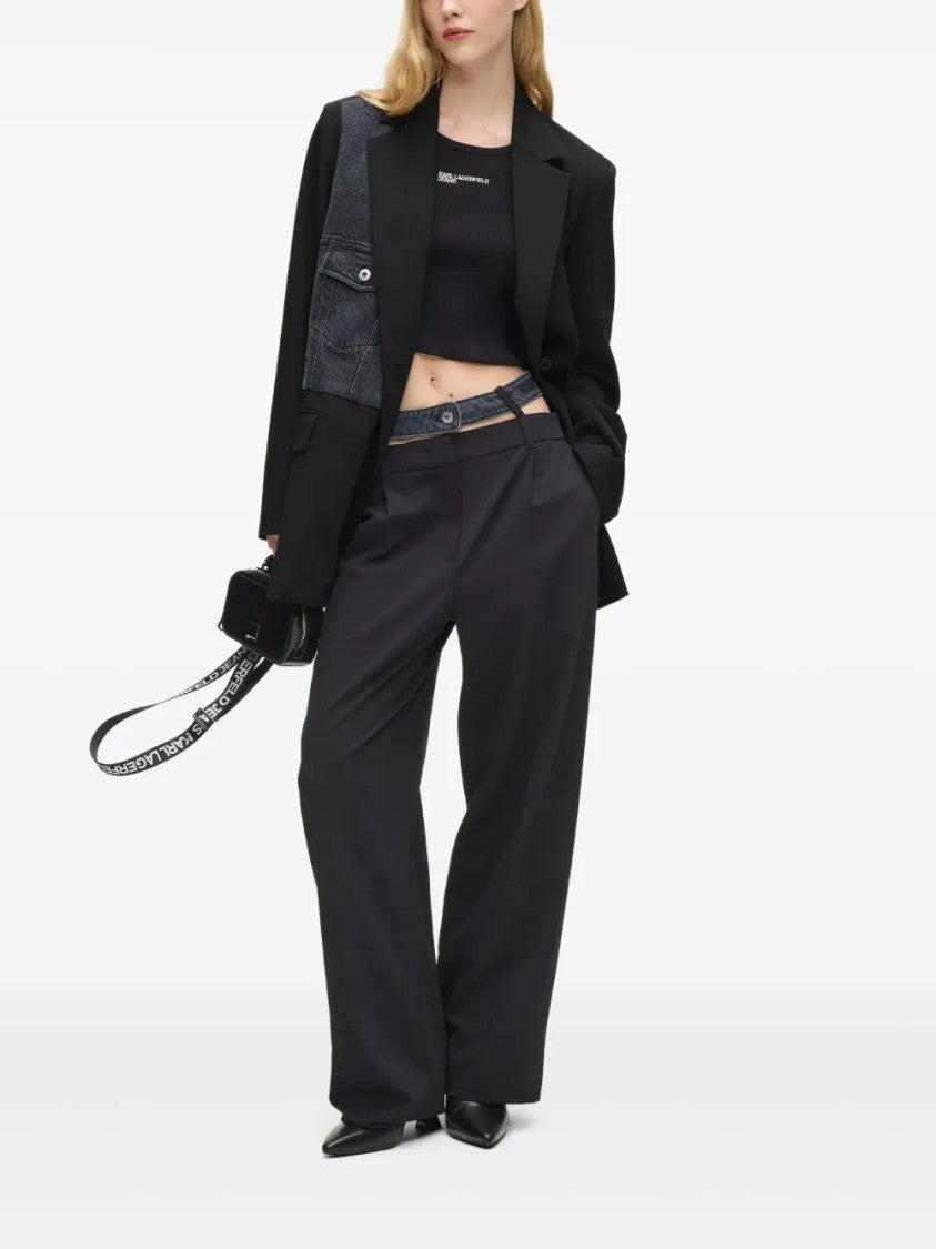 Karl Lagerfeld Tailored Black Blazer With Contrasting Denim Patch Detail