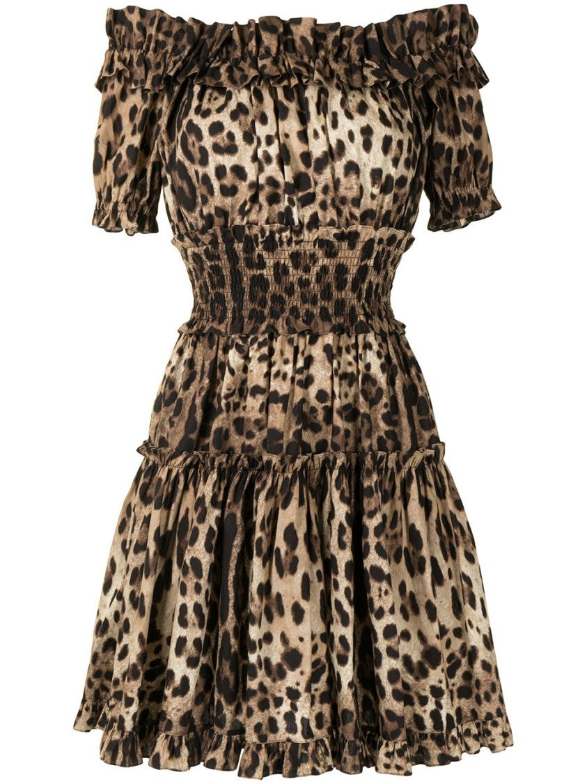 Dolce & Gabbana Leopard Print Off-The-Shoulder Mini Dress