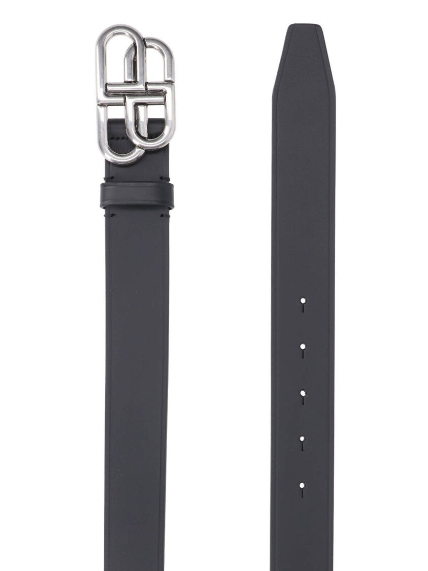 Balenciaga Black Bb Metallic Buckle Leather Belt