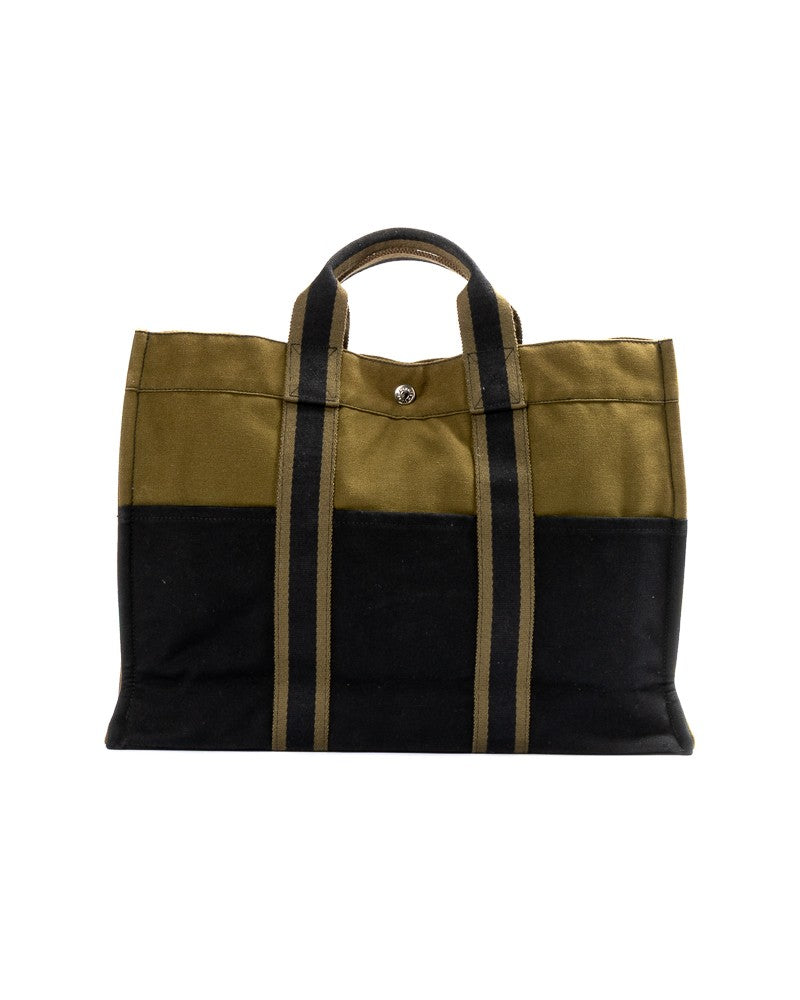 Hermès Medium Two-Tone Olive Green Tote With Silver Hardware Accents