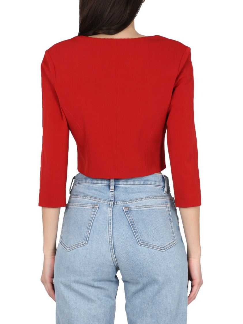 Acne Studios Cropped Red Long Sleeve Top With Square Neckline