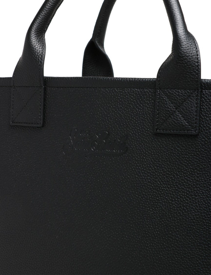 Mc2 Saint Barth Structured Black Handbag With Adjustable Shoulder Strap And Embossed Detailing