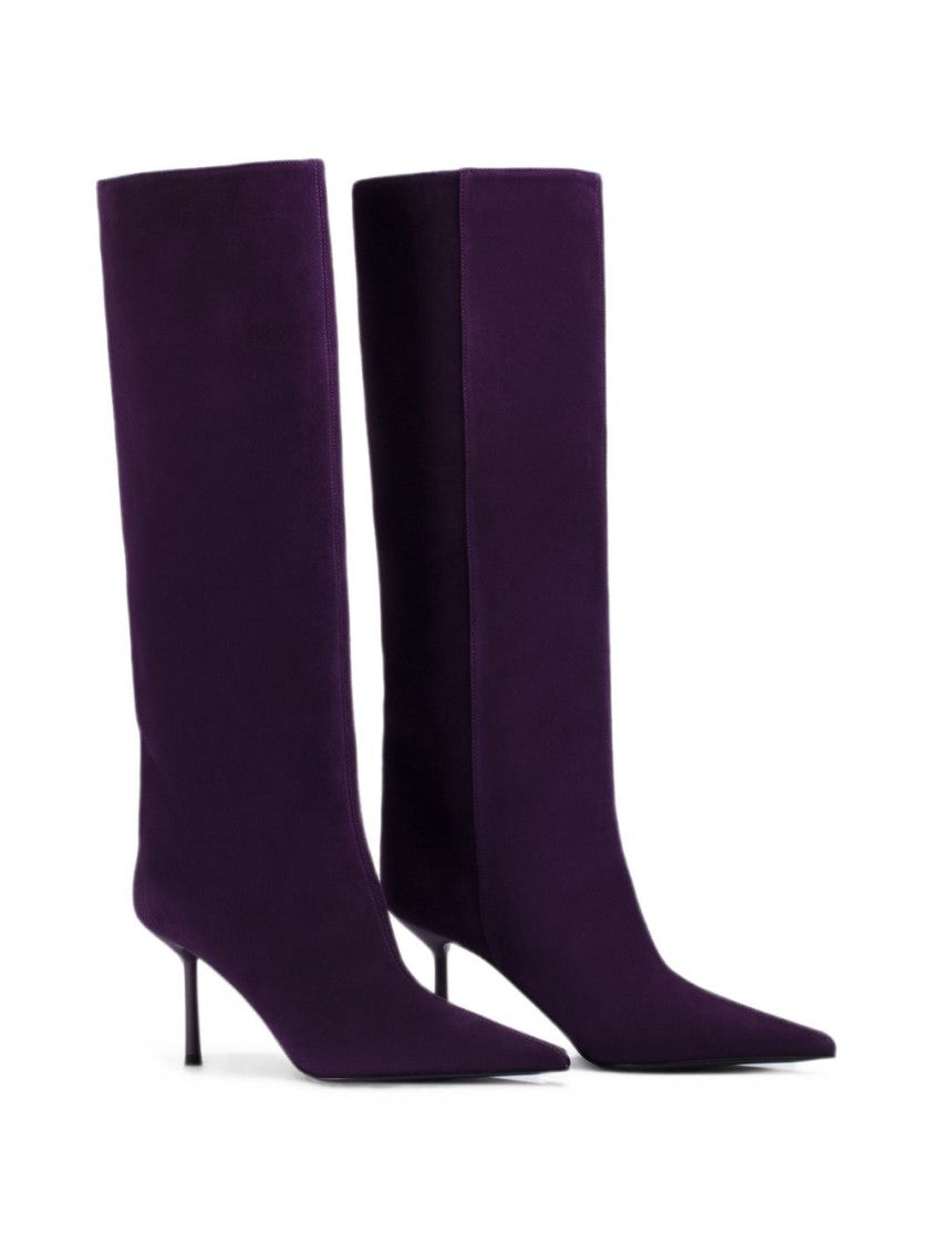 Le Silla Mid-Calf Stiletto Boots In Rich Purple Material