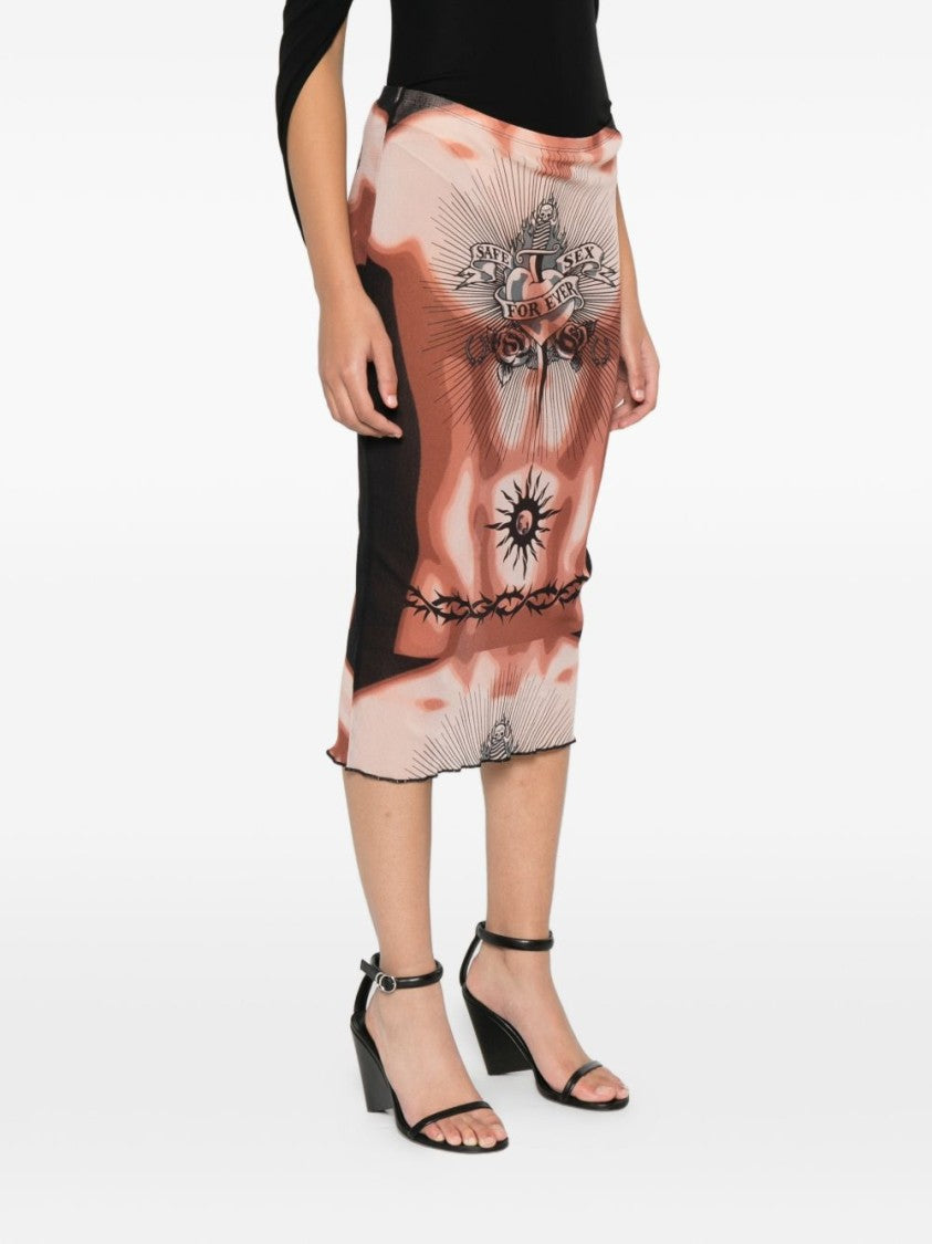 Jean Paul Gaultier Multicolour Silk And Nylon Midi Skirt