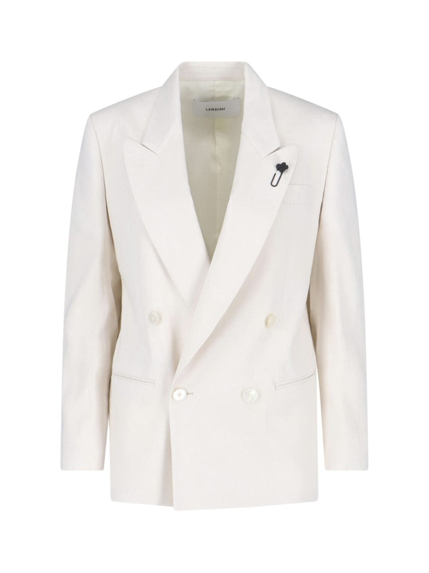 Lardini Cream Linen Blend Double Breasted Blazer