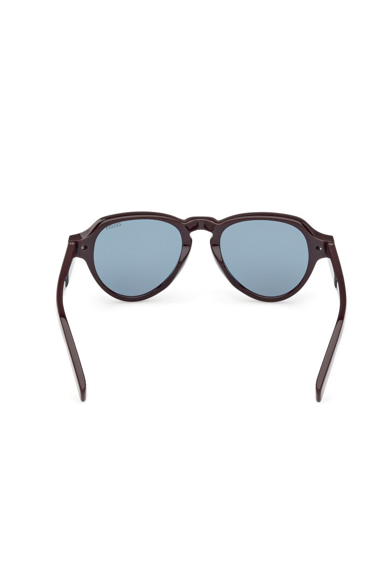 Zegna Bold Dark Brown Acetate Sunglasses With Distinctive Bevels