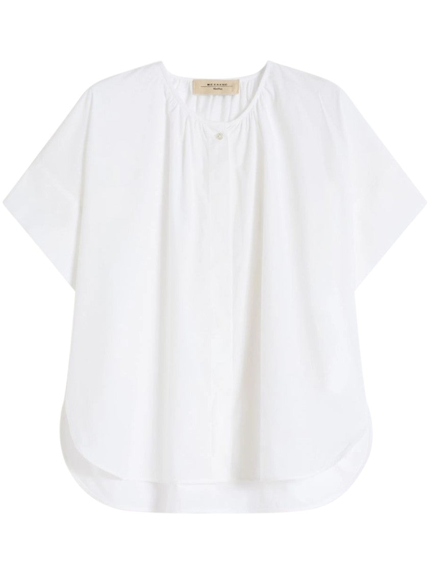 Max Mara Loose-Fitting White Cotton Shirt With Gathered Neckline