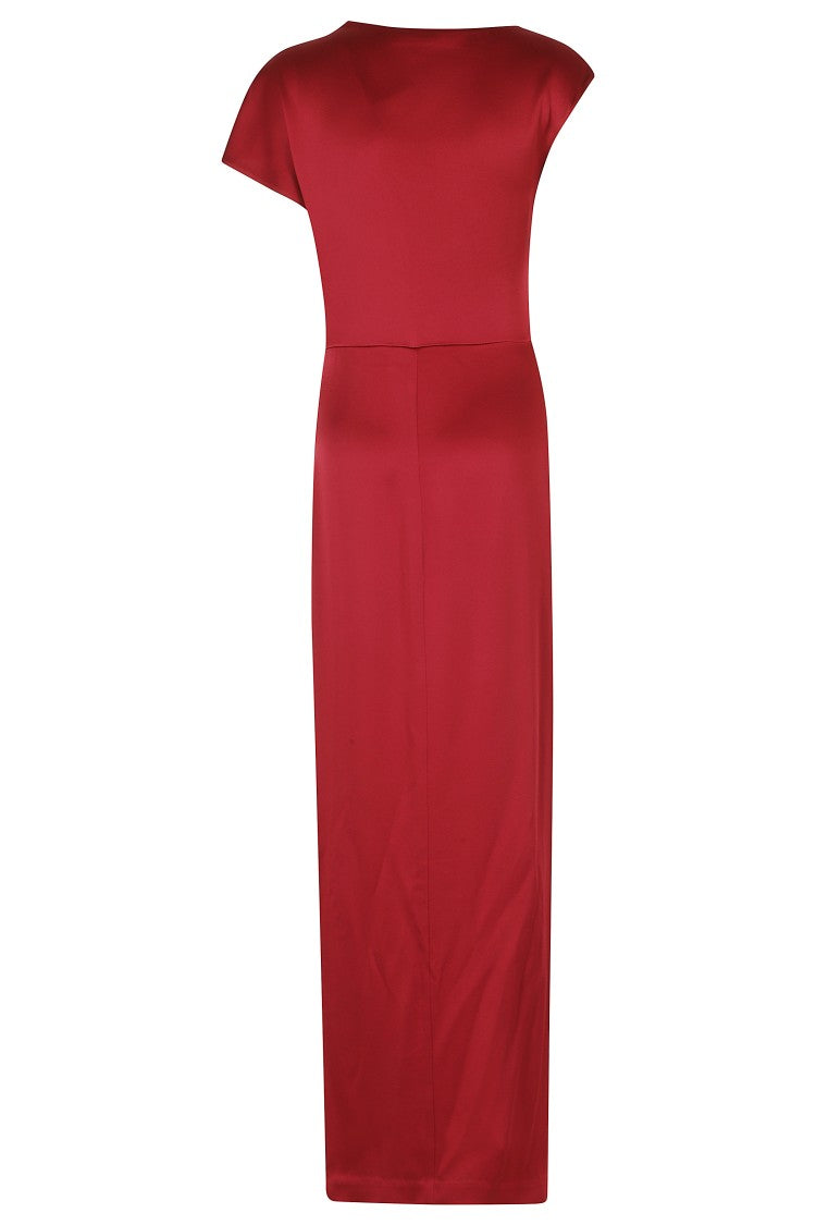 Federica Tosi Red Draped Back Slit Satin Maxi Dress