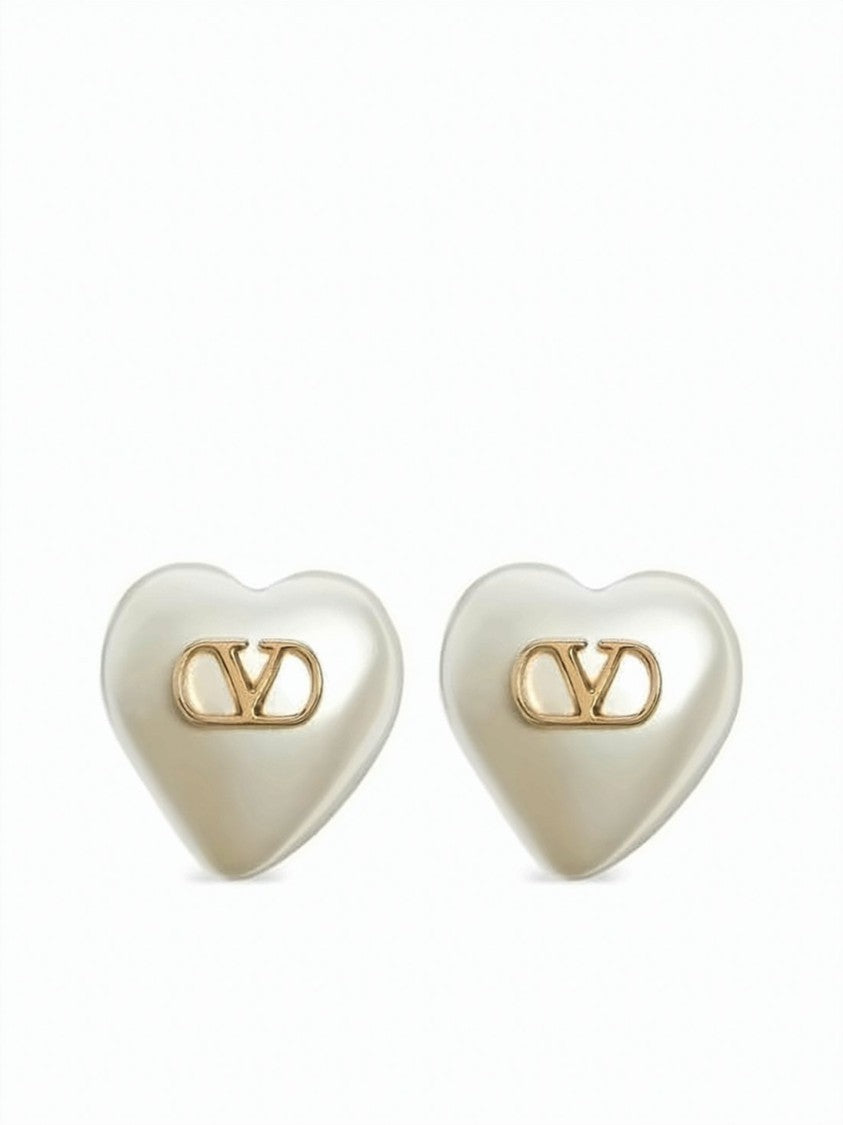 Valentino Garavani Heart-Shaped Stud Earrings With Gold-Tone Emblem