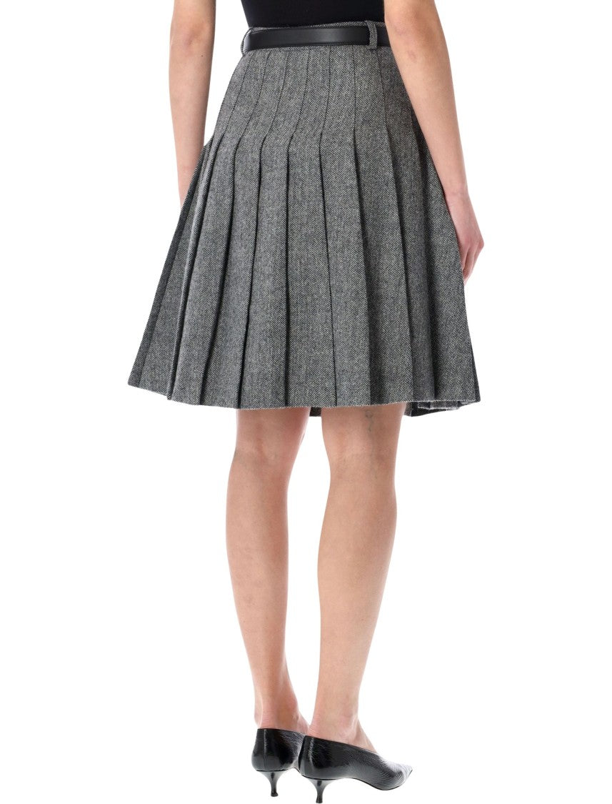Self-Portrait Herringbone Pleated Midi Skirt