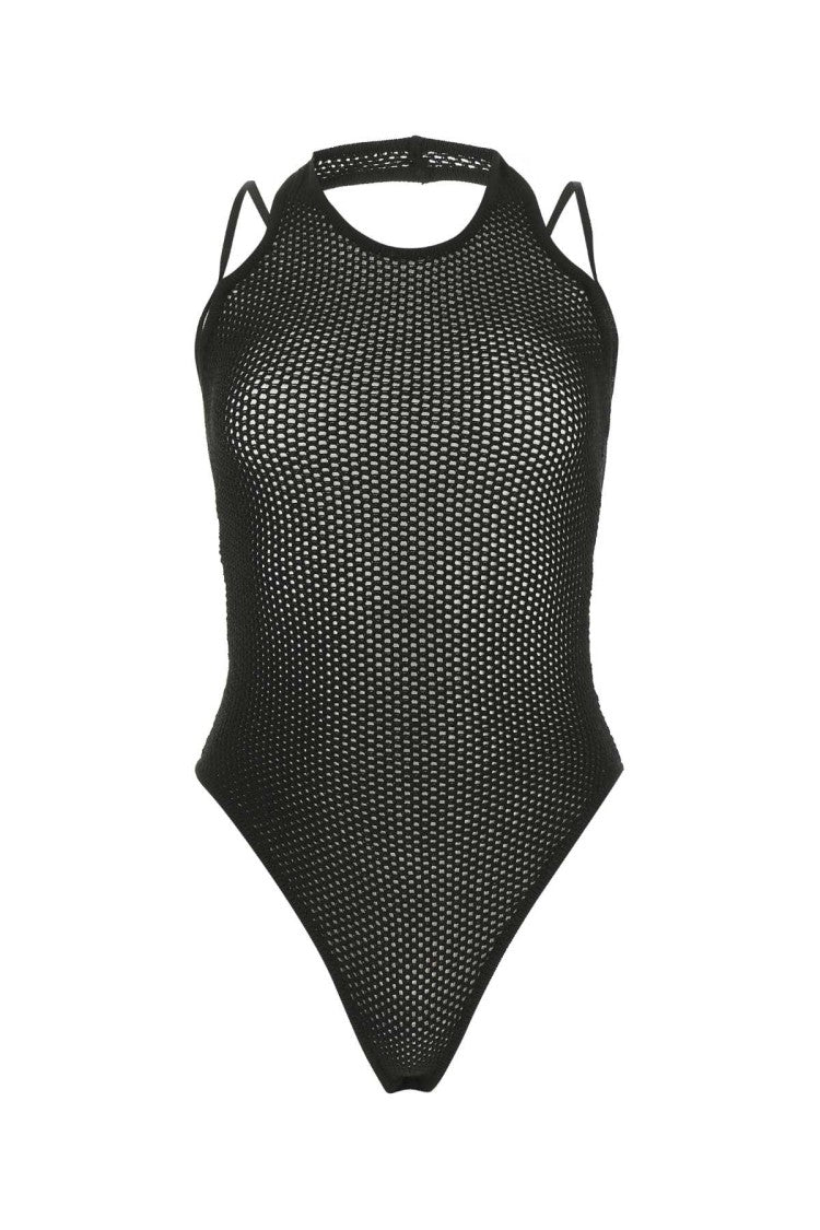 Andreâdamo Black Stretch Viscose Blend Bodysuit