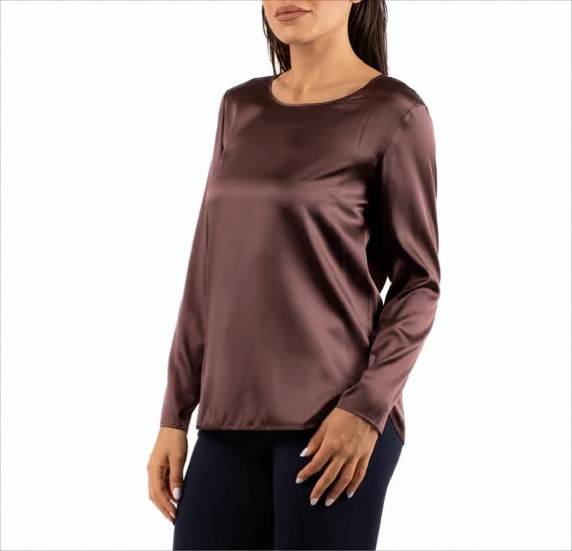 Max Mara Bordeaux Silk Blend Long-Sleeved Top