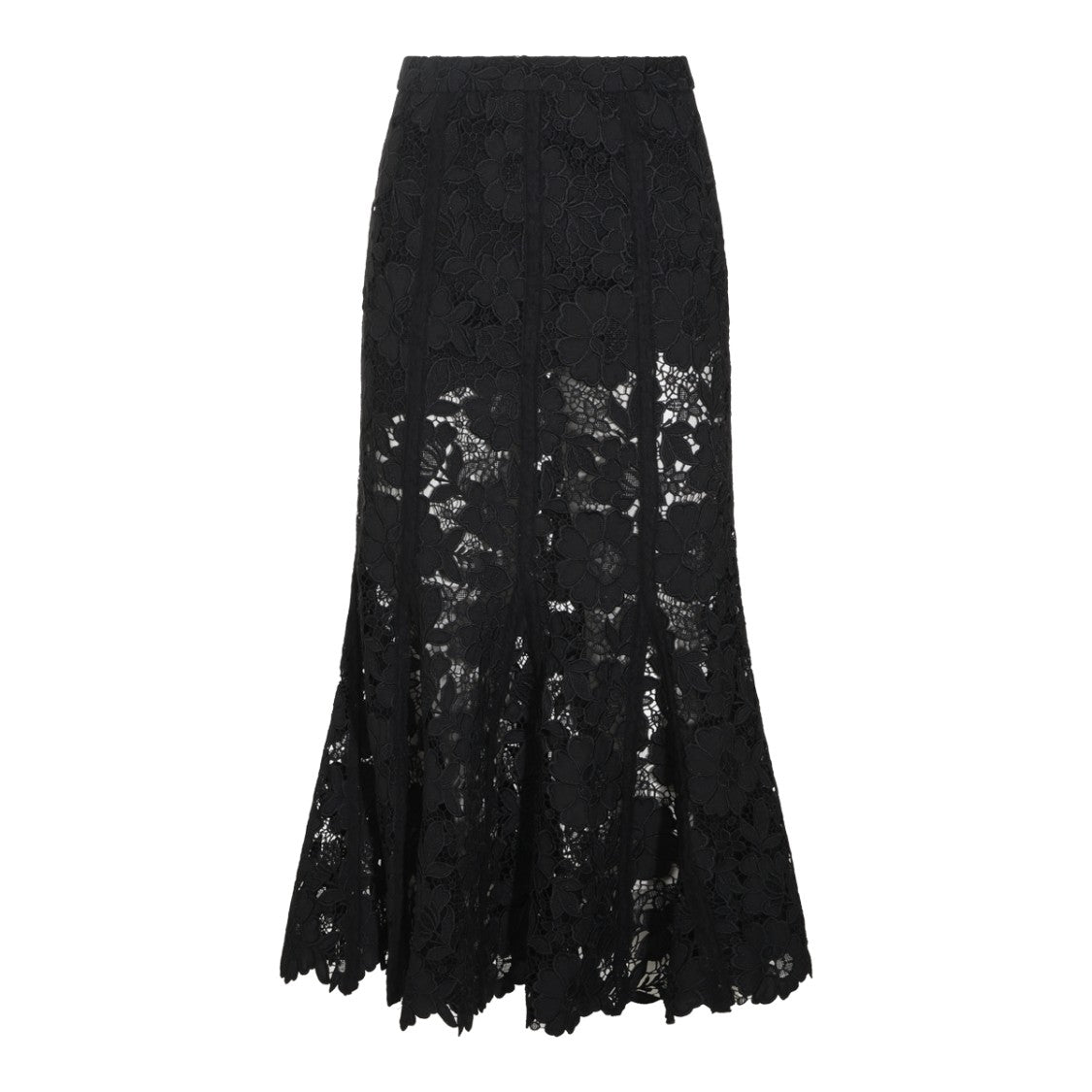 Self-Portrait Floral Lace Scalloped Hem Midi Skirt