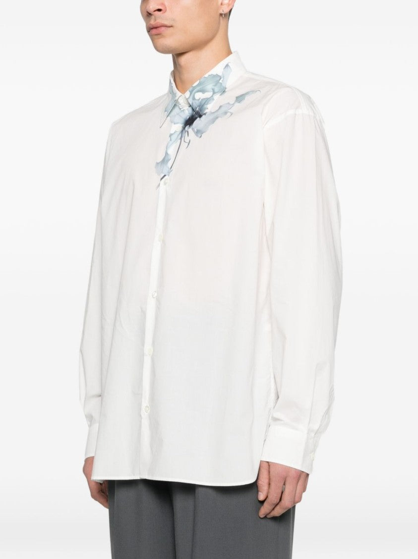 Dries Van Noten Blue White Flower Print Button Shirt