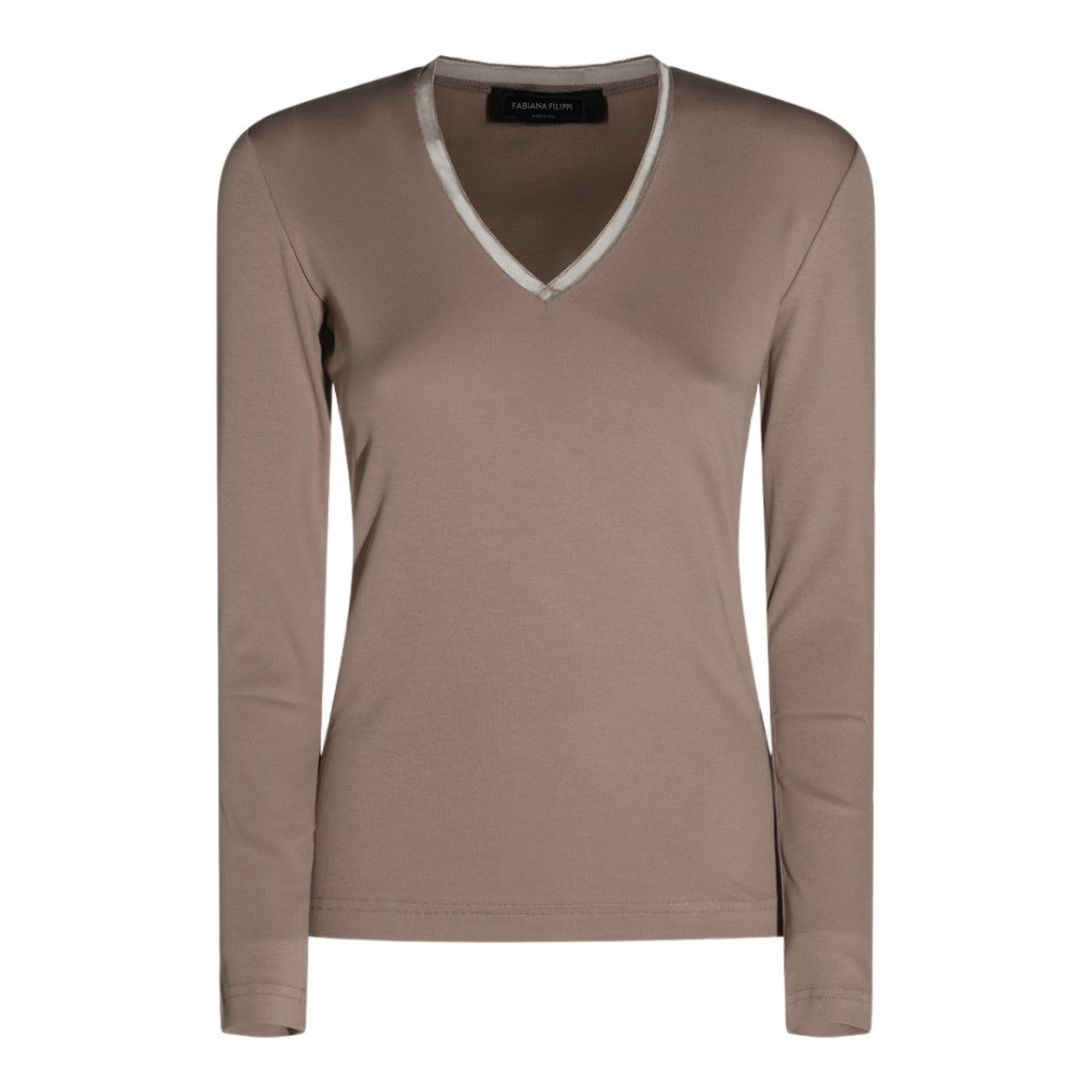Fabiana Filippi V-Neck Contrast Trim Long-Sleeve T-Shirt