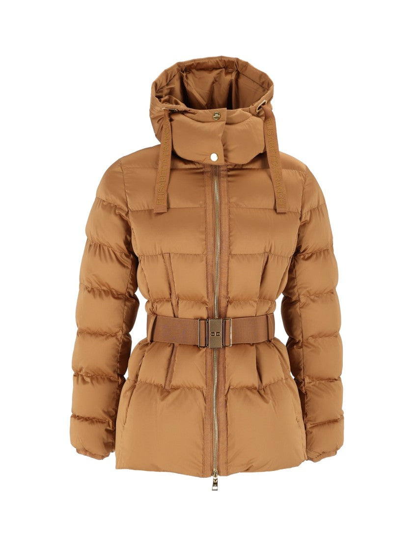 Elisabetta Franchi Quilted Padded Belted Hooded Coat