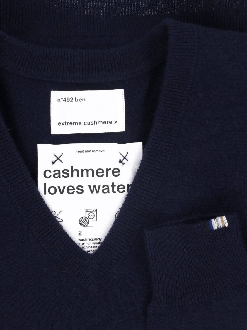 Extreme Cashmere Blue Ben Long-Sleeve Ribbed V-Neck Cashmere Sweater