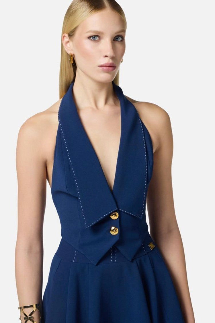 Elisabetta Franchi Blue Tailored Coat With Distinguished V-Neckline