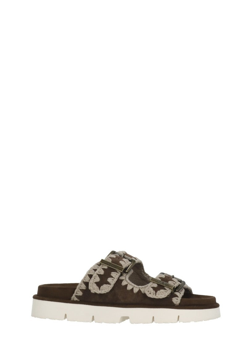 Mou Brown Front Straps Suede Sandals