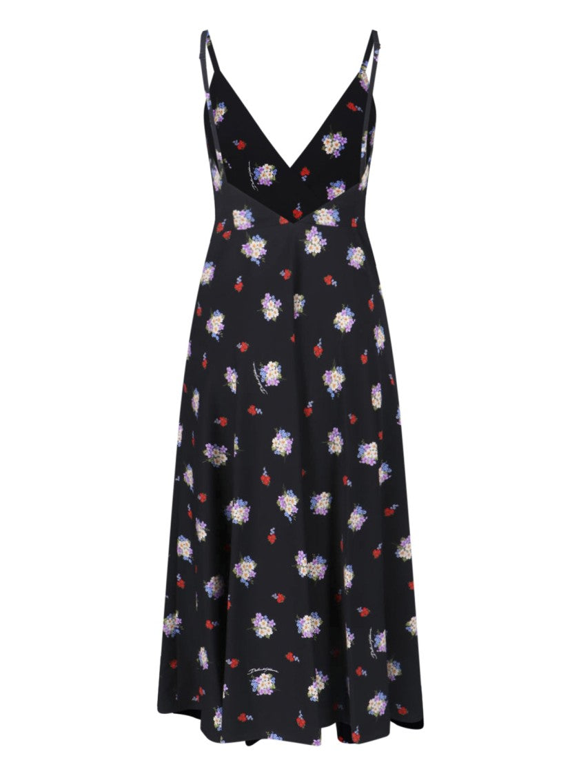 Dolce & Gabbana Black Floral Silk Midi Dress