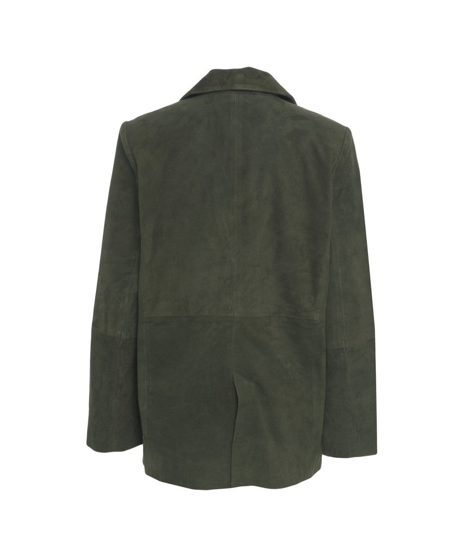 Oval Square Green Suede Leather Tailored Blazer
