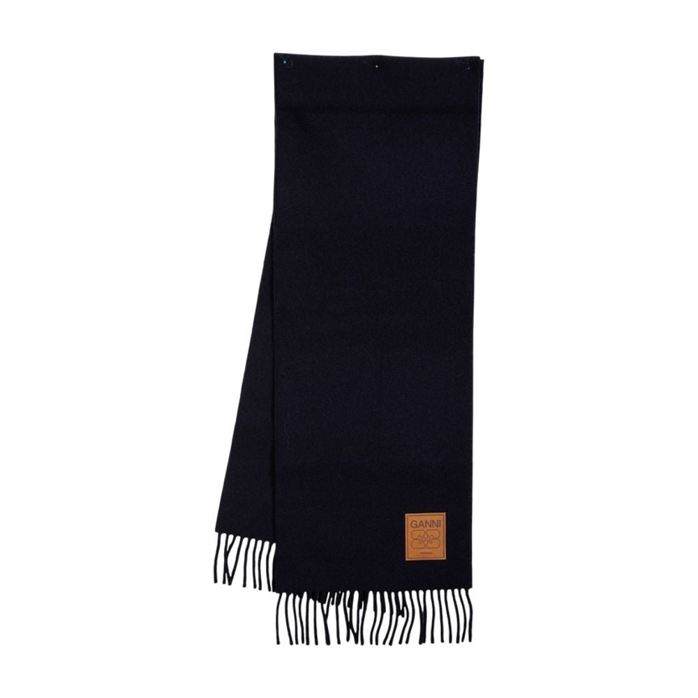 Ganni Double-Faced Wool Scarf With Fringed Ends