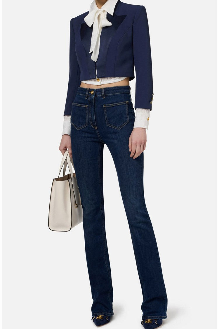 Elisabetta Franchi Blue Patch Pocket Gold Button Cotton Jeans