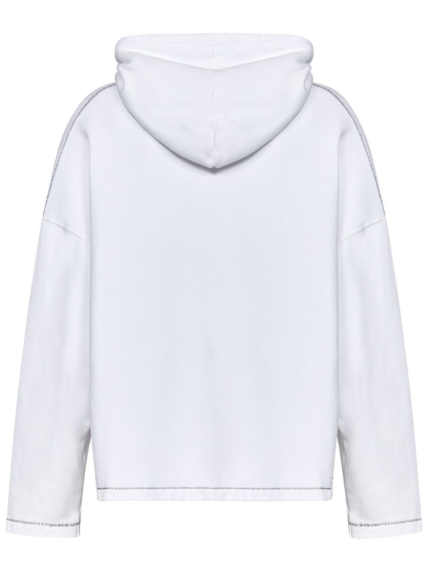 Bonsai Relaxed-Fit White Cotton Hoodie With Embroidered Logo