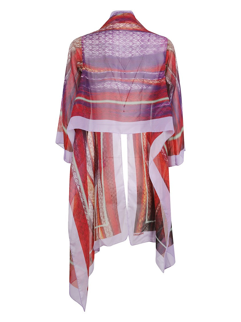 Missoni Flowing Silk Dressing Gown With Multicolored Pattern And Lilac Trim