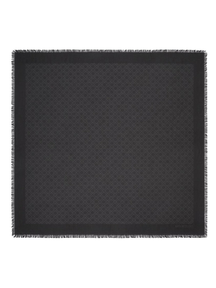 Tory Burch Fringed Logo Pattern Scarf