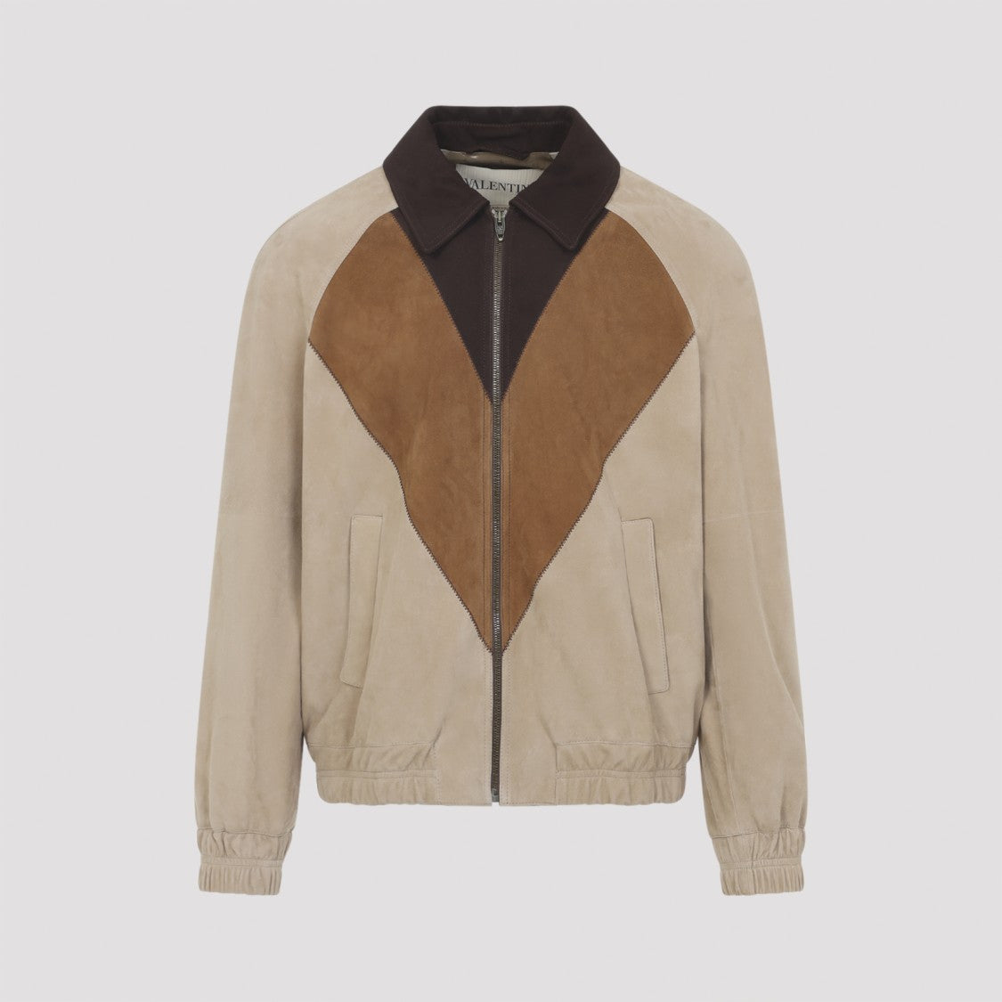 Valentino V-Shaped Color Block Jacket In Suede Leather