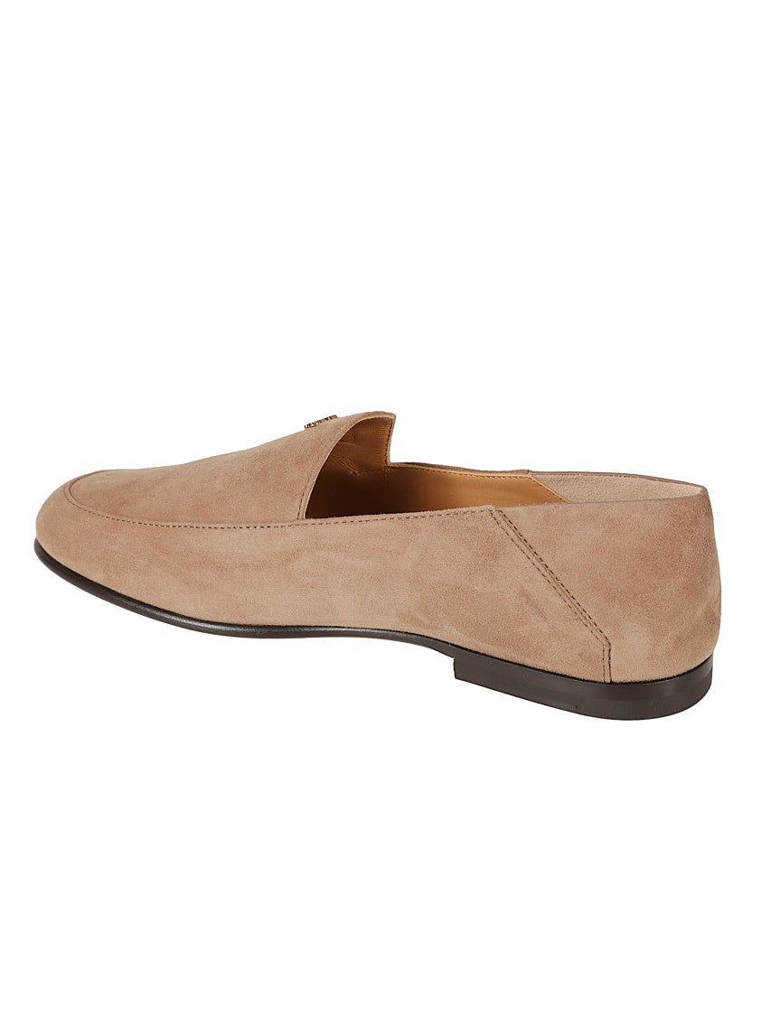 Tod's Minimalist Suede Flats With Rounded Toe And Metallic Logo