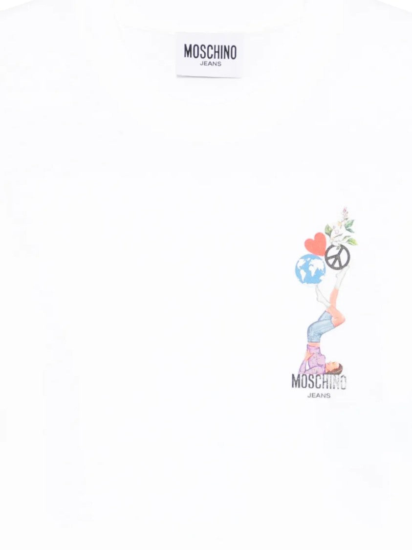 Moschino Cropped White T-Shirt With Playful Graphic Accents