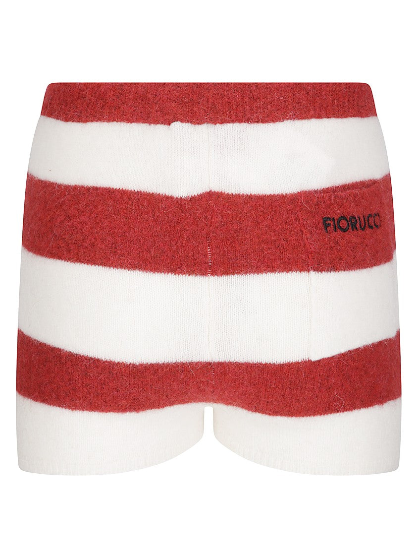 Fiorucci Red Striped Embroidered Alpaca Shorts