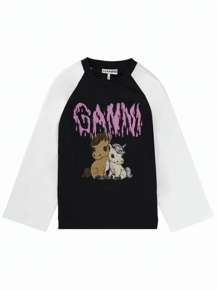 Ganni Long-Sleeve Black Organic Cotton Top
