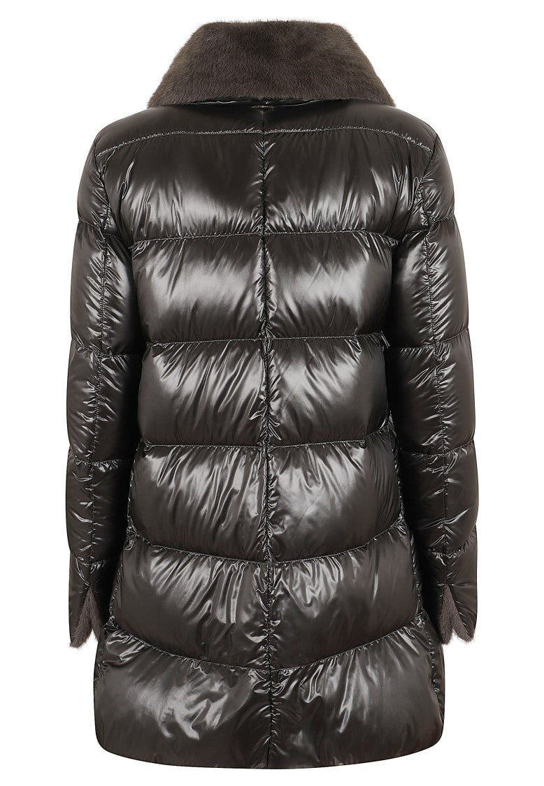 Herno A-Shape Mid-Length Down Jacket With Faux Fur Collar