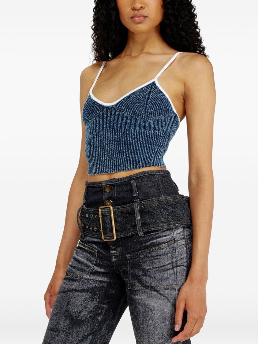 Diesel Cropped Deep Blue Ribbed Knit Top