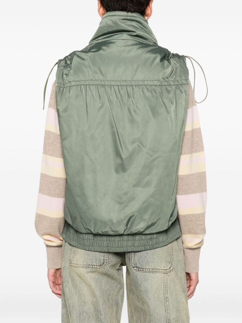 Pinko Sleeveless Green Knit Jacket With High Collar