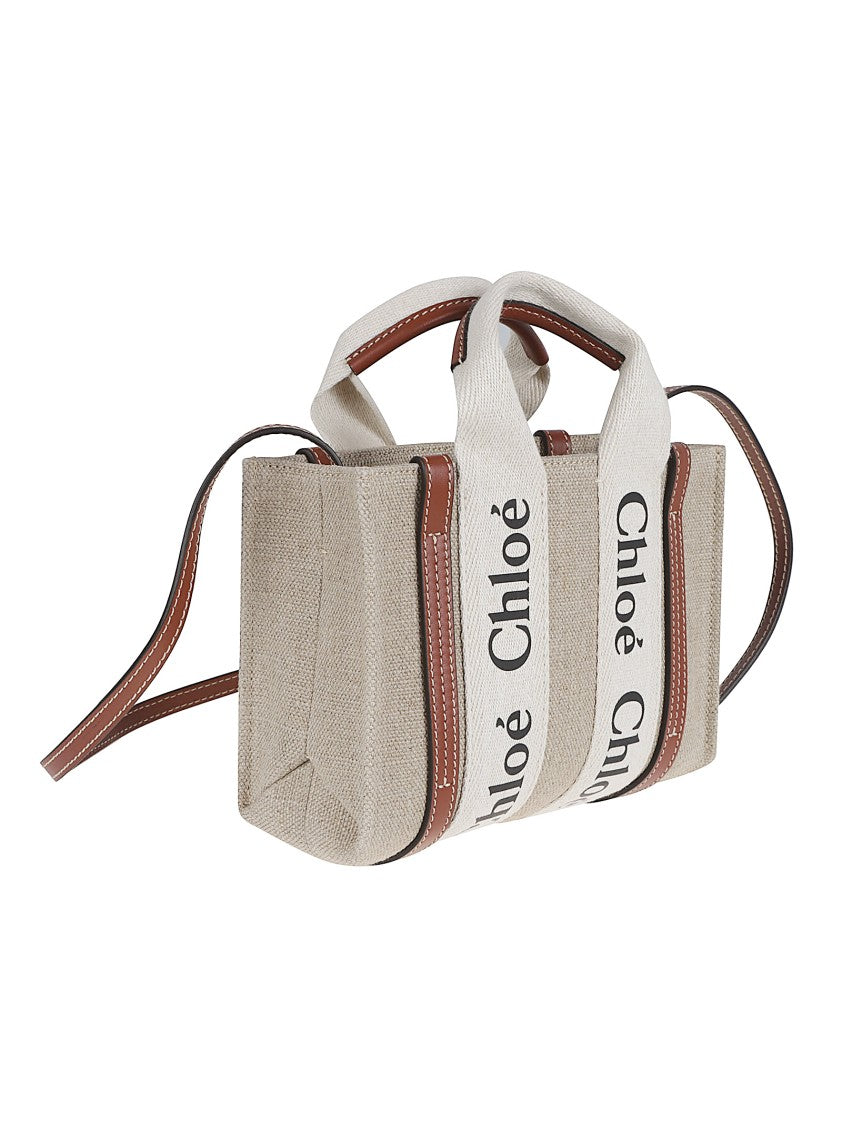 Chloé Rectangular Tote Bag With Calf Leather Trim And Woody Strap
